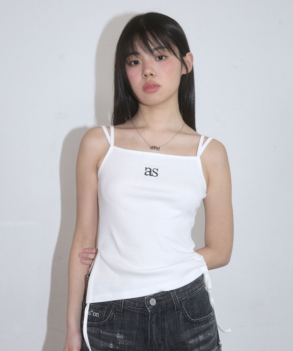 ASON 雙肩帶層次縮褶無袖上衣 白色 AS_P0000DBJ