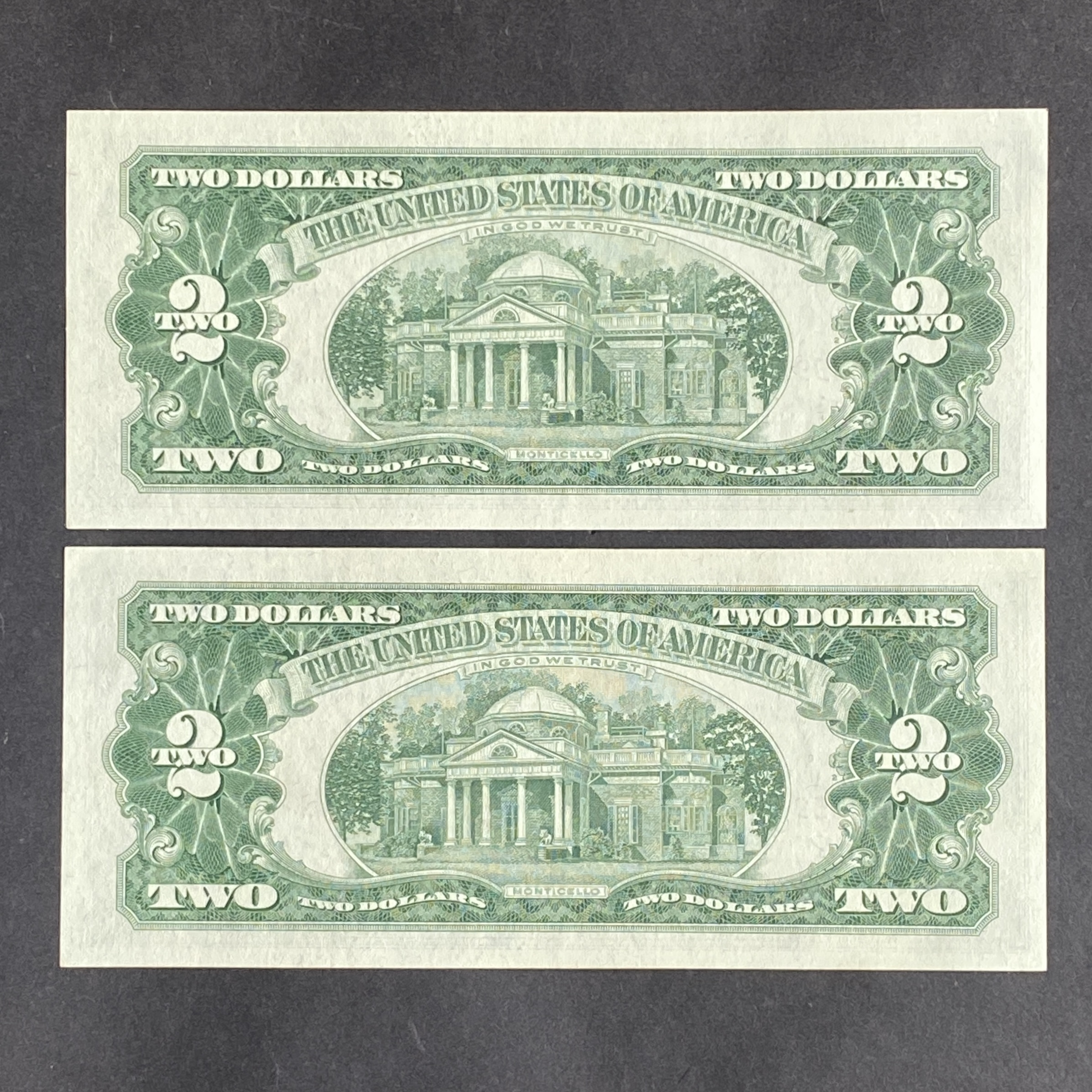 1963年美國2元紙幣 2 張 (AU-UNC品相) A03596545-46A