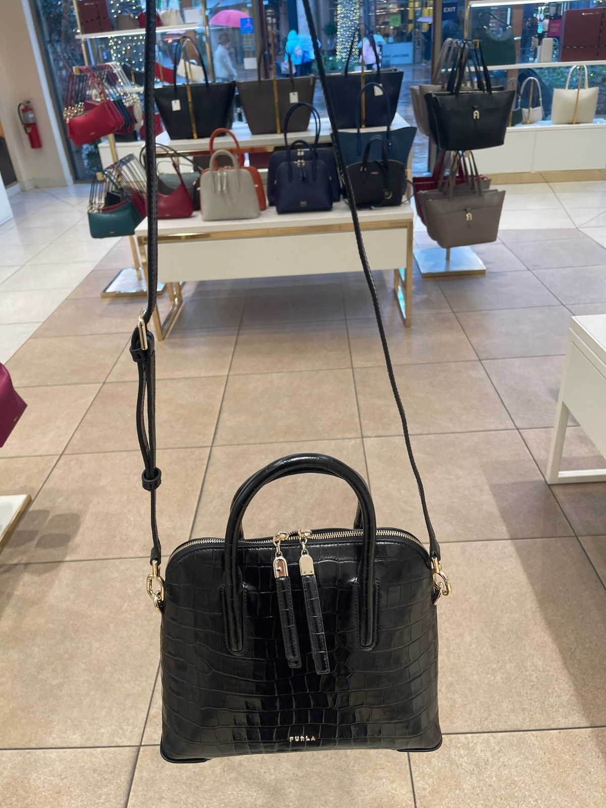 【預購】Furla H051671 黑色 Atmosfera 鱷魚壓紋手提包