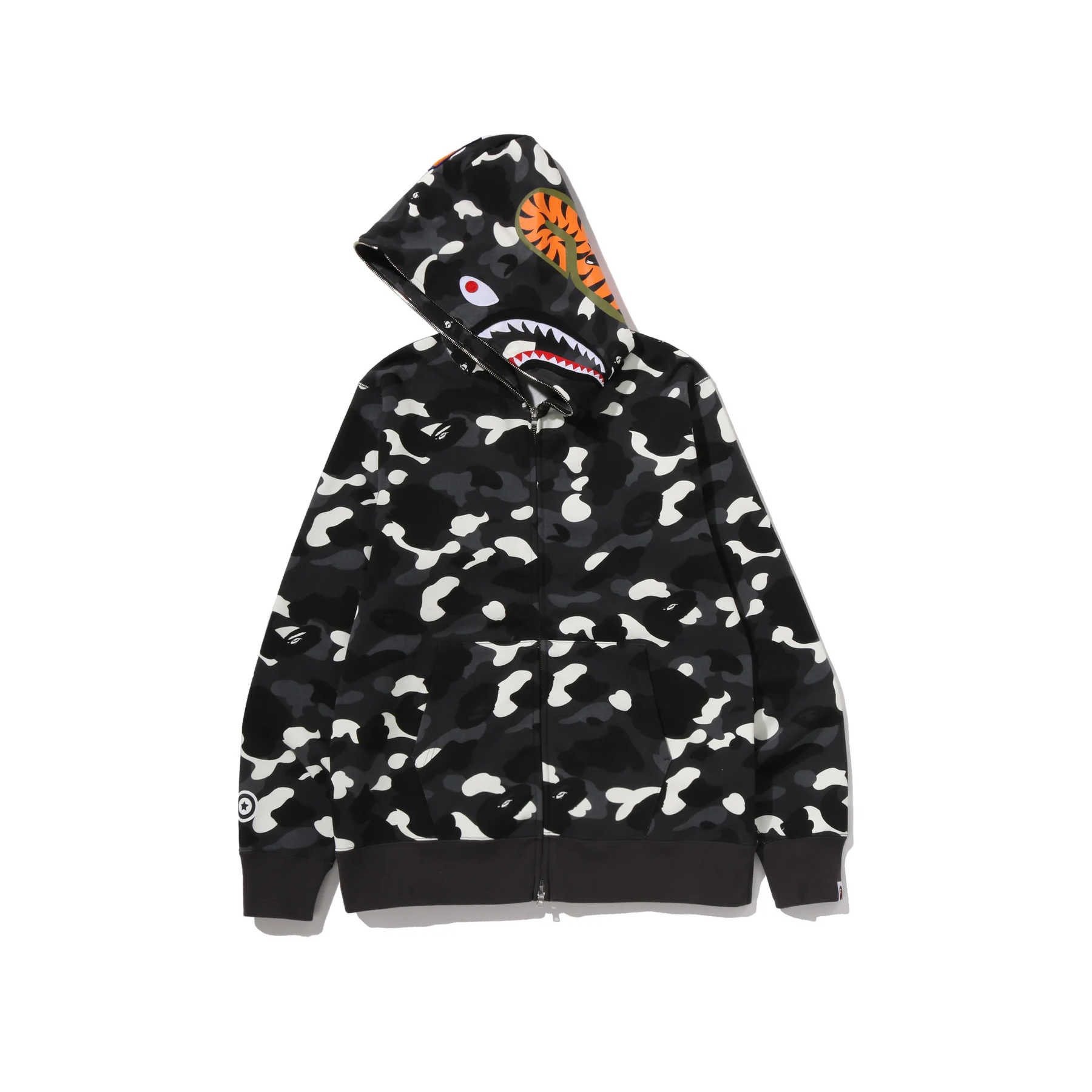 -(B3a01)-A BATHING APE CITY GLOW IN THE DARK CAMO SHARK REGULAR FIT FULL ZIP UP HOODIE SS26 夜光迷彩 鯊魚外套 黑/白-1M30115302