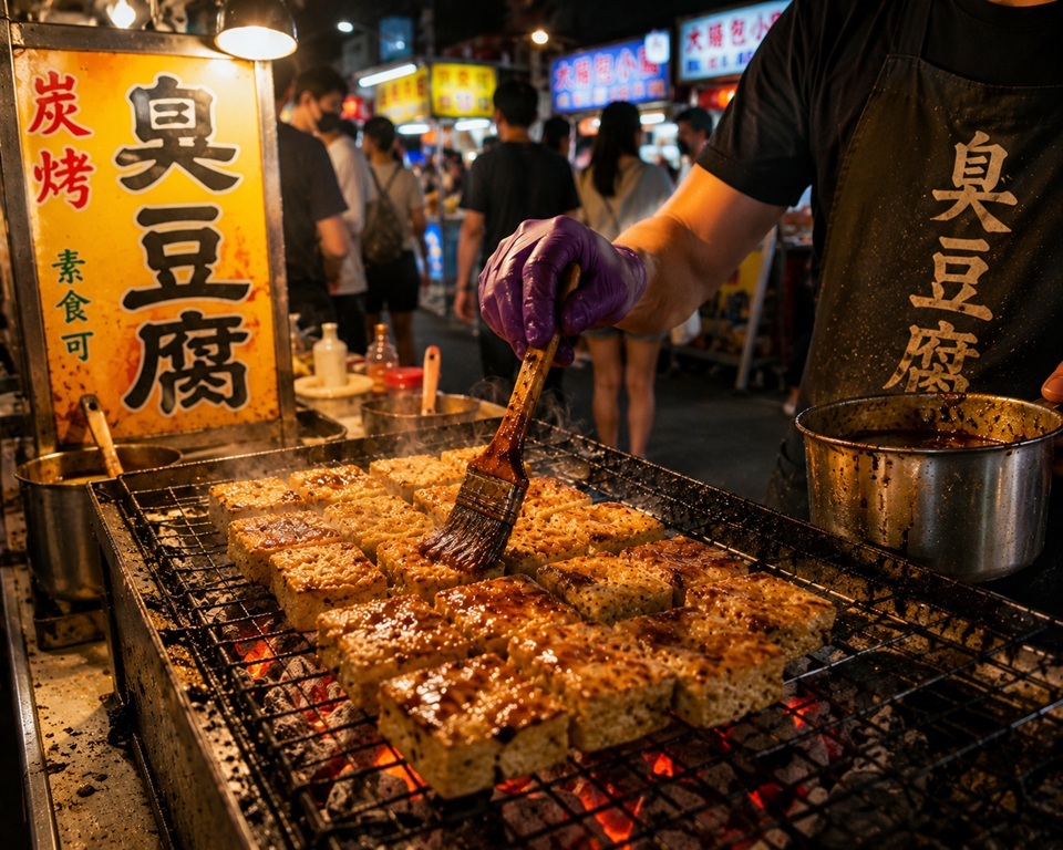 炭烤臭豆腐的臭味相對低很多，因為炭火香氣會把發酵味蓋過去，吃起來反而比較像鹹甜烤豆腐。