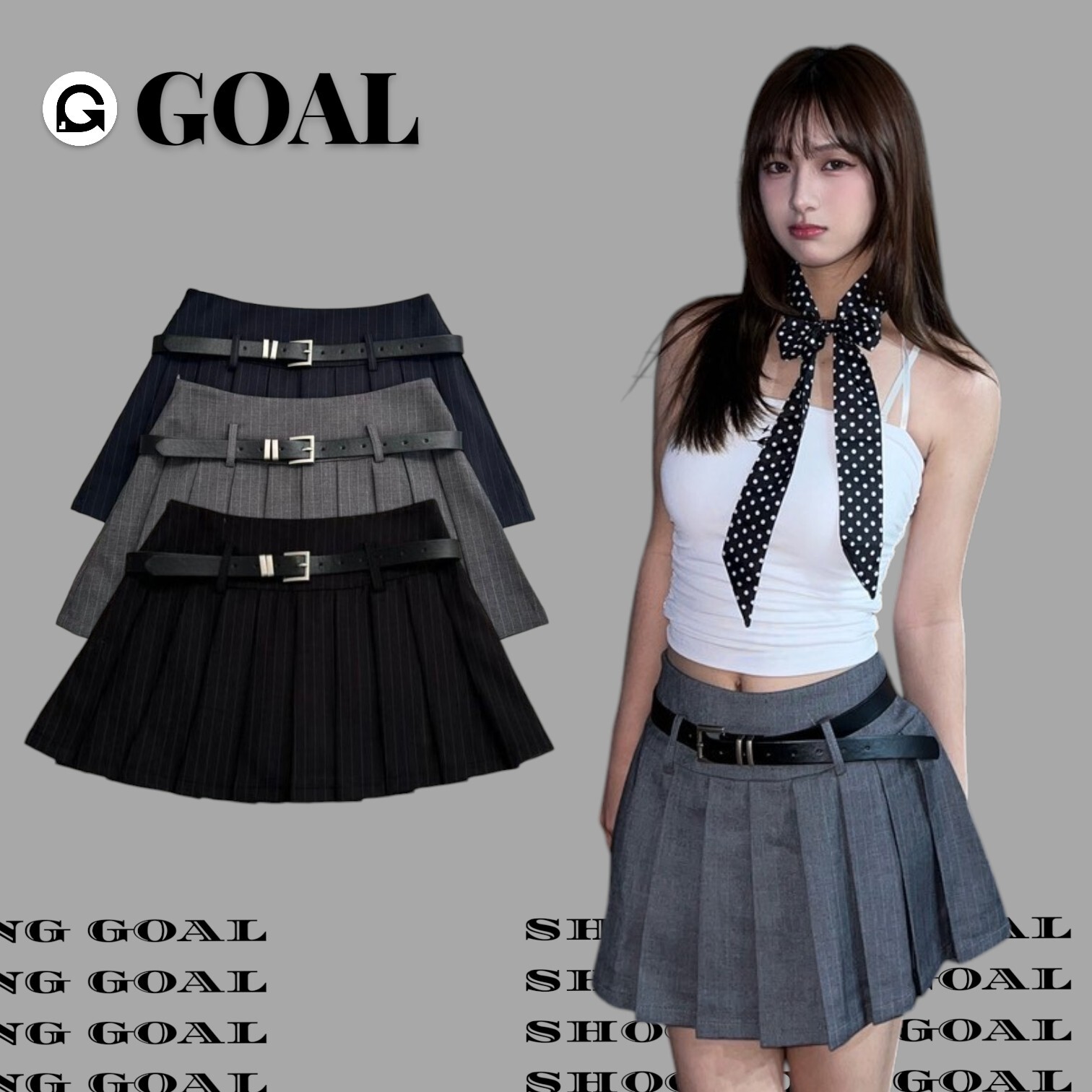(GOAL) 美式條紋 百褶裙 806362 (附皮帶