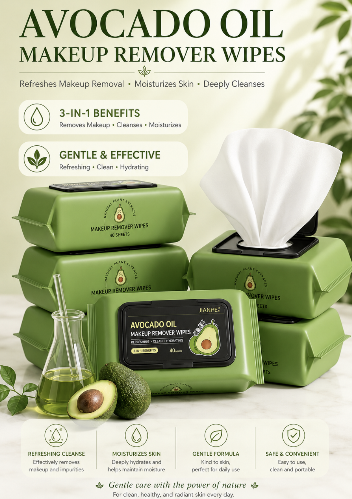 CN232 [3+3] Avocado Oil Make Up Remover Wipes
