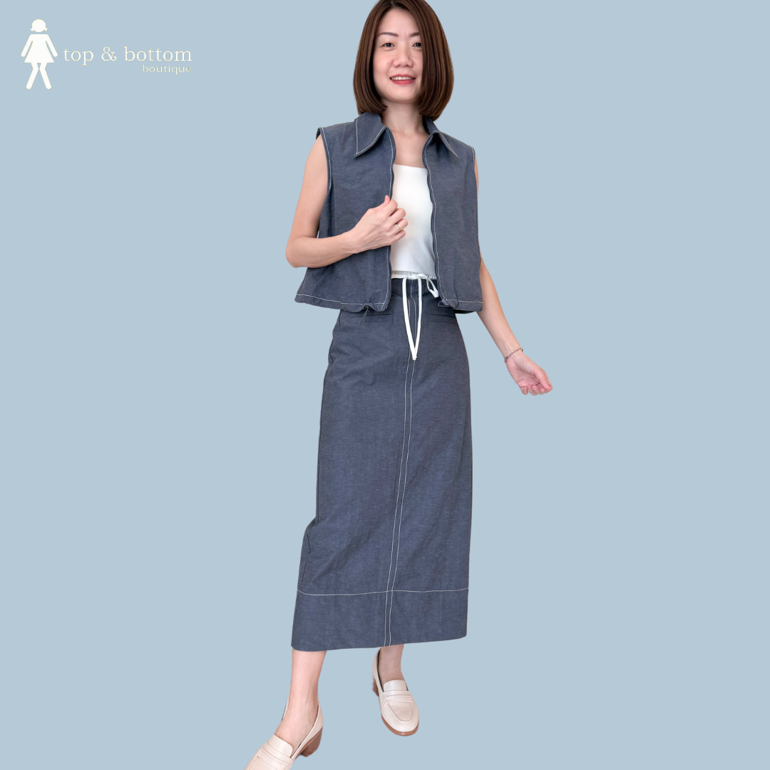 CANVAS ZIPPED VEST & PENCIL SKIRT SET SUIT