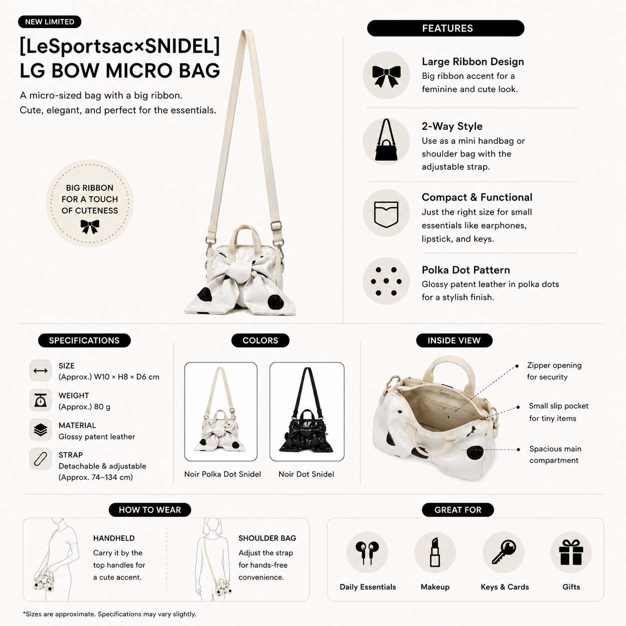 JP650-651 LeSportsac x Snidel LG Bow Micro Bag