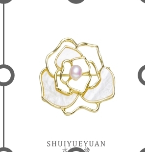 ZD5201  SY0103 钟爱白色山茶花淡水胸针淡水无核珍珠4-5MM