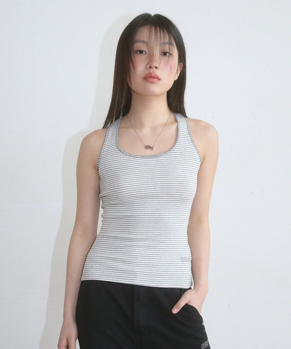 ASON 蕾絲滾邊條紋無袖背心 AS_P0000DBU