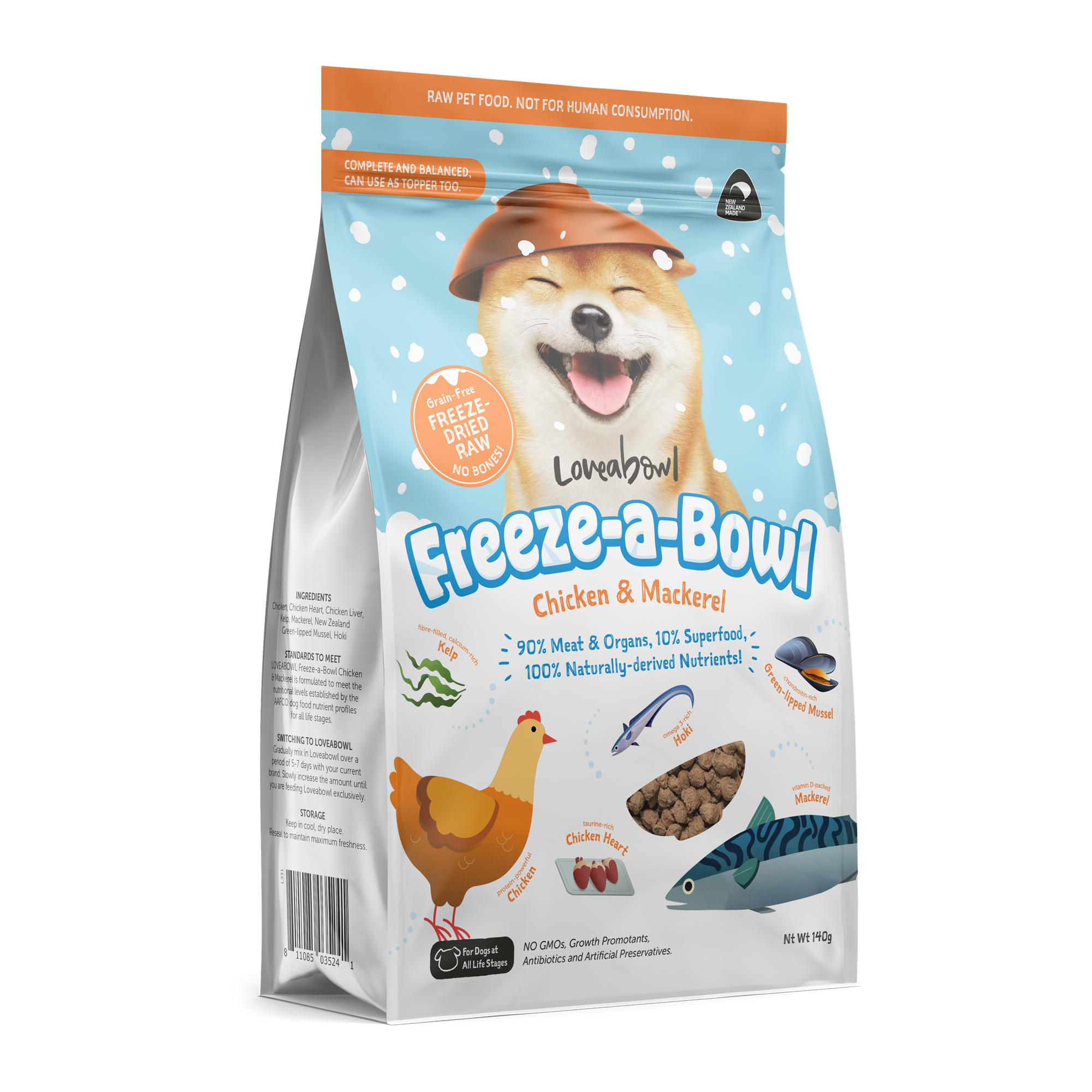 Freezeabowl 凍乾無穀物主食狗糧| 走地雞鯖魚| 140g
