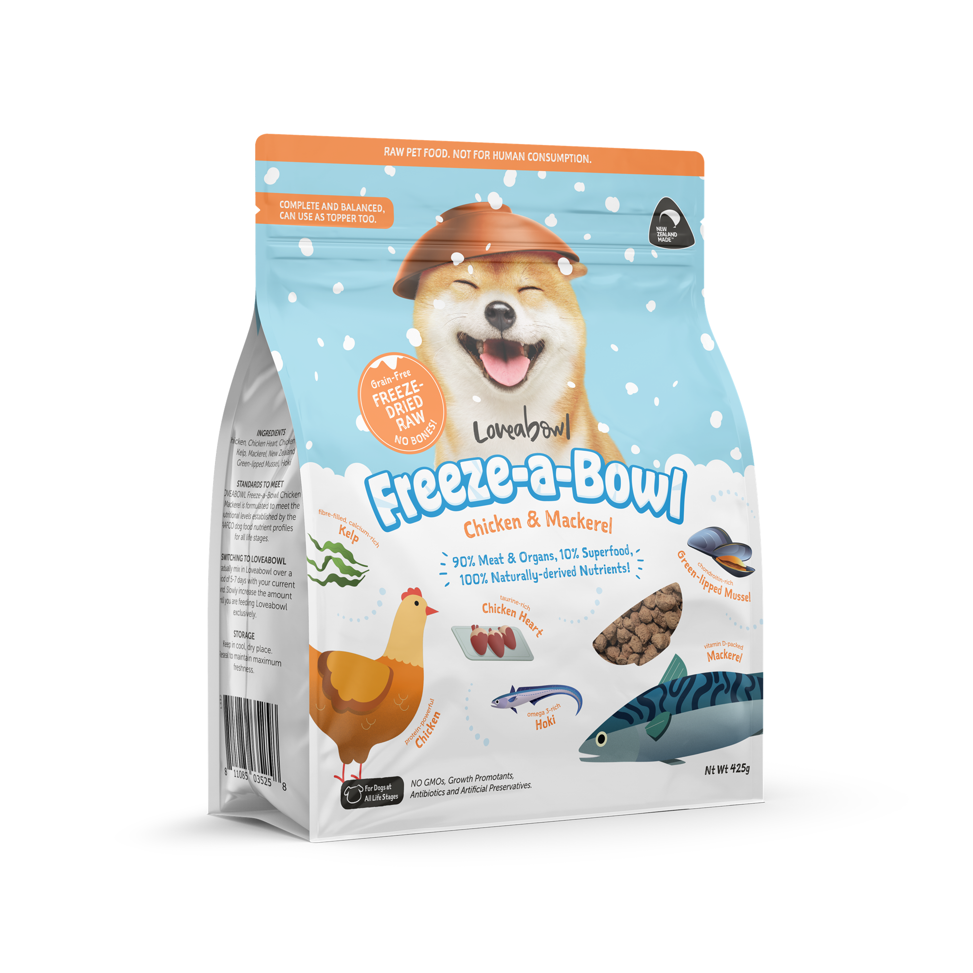 Freezeabowl 凍乾無穀物主食狗糧| 走地雞鯖魚| 425g