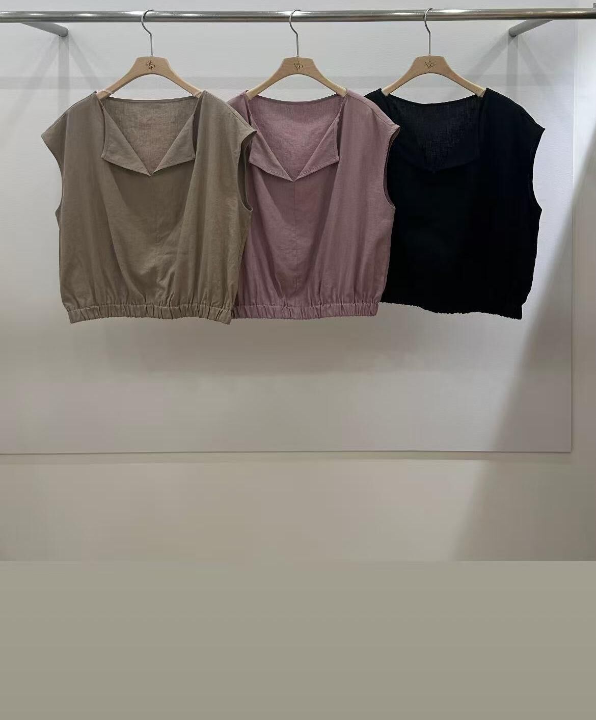 MM6239 折疊領亞麻短版上衣