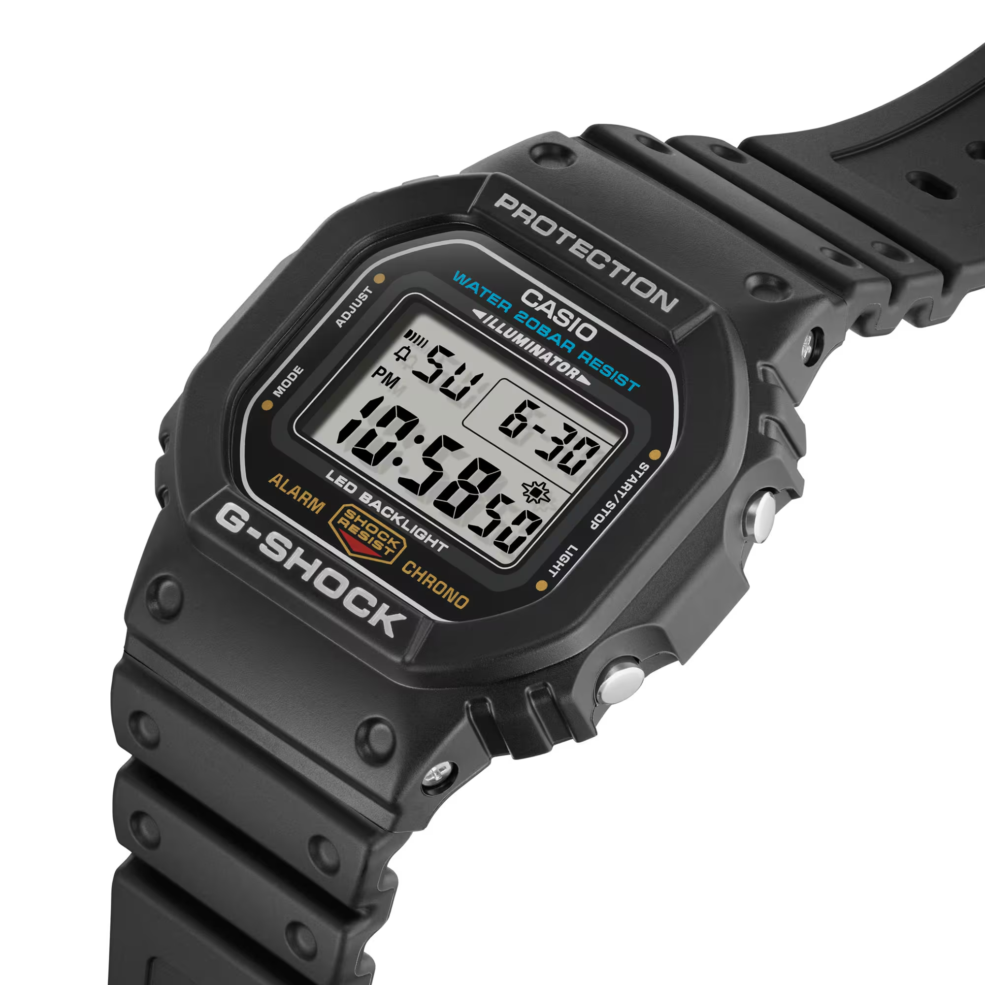 【CASIO 卡西歐】 G-SHOCK 極簡黑 自動日曆 LED光 耐衝擊  高防水 電子錶 矽膠錶帶 不鏽鋼殼 手錶 DW-5600UE-1