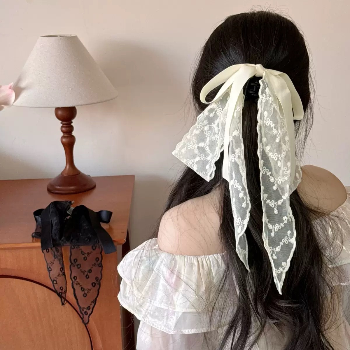 L226蕾絲蝴蝶結半頭夾