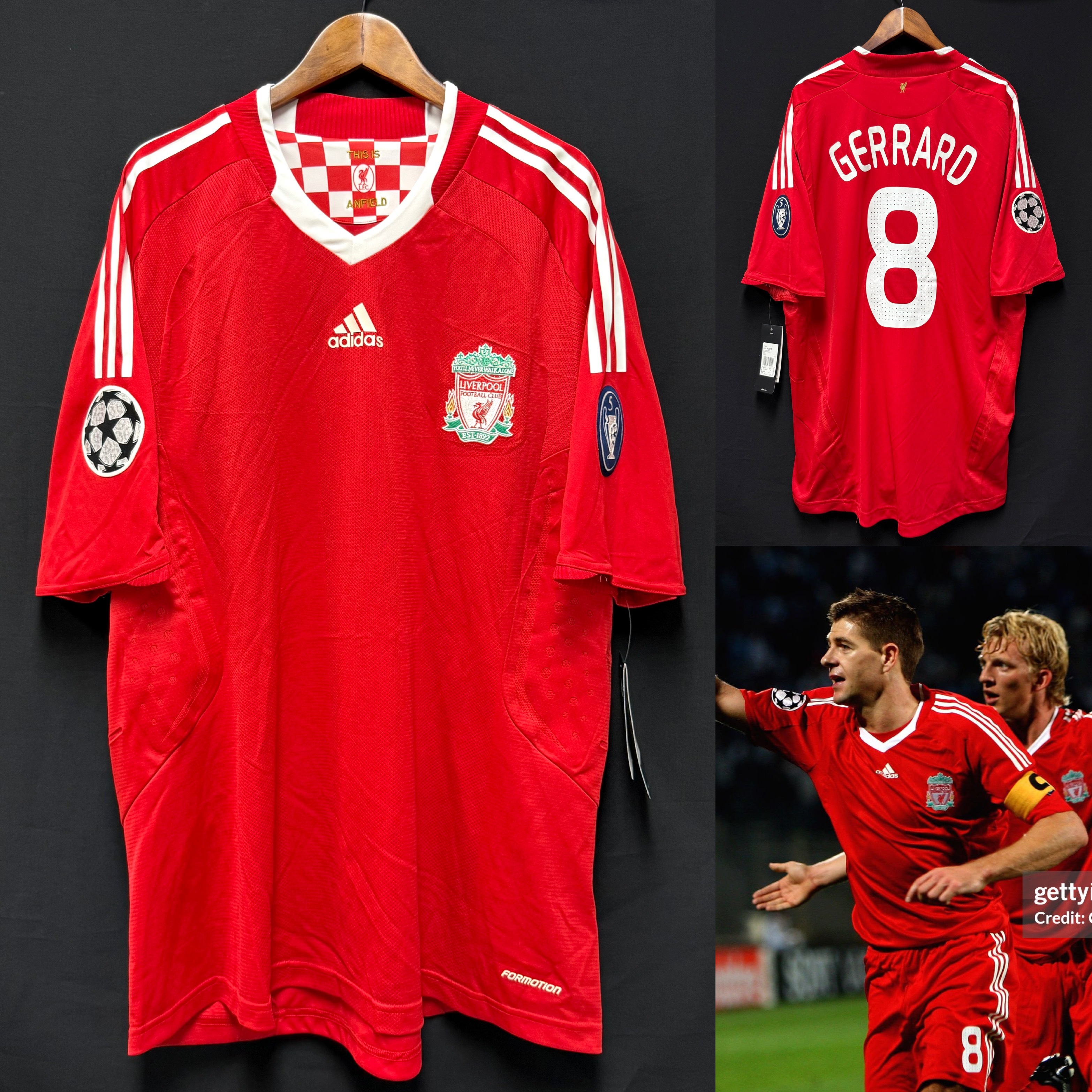 (Player Issue) Liverpool 2008-2009 Adidas Home Non-Sponsor Player Issue Shirt #8 GERRARD