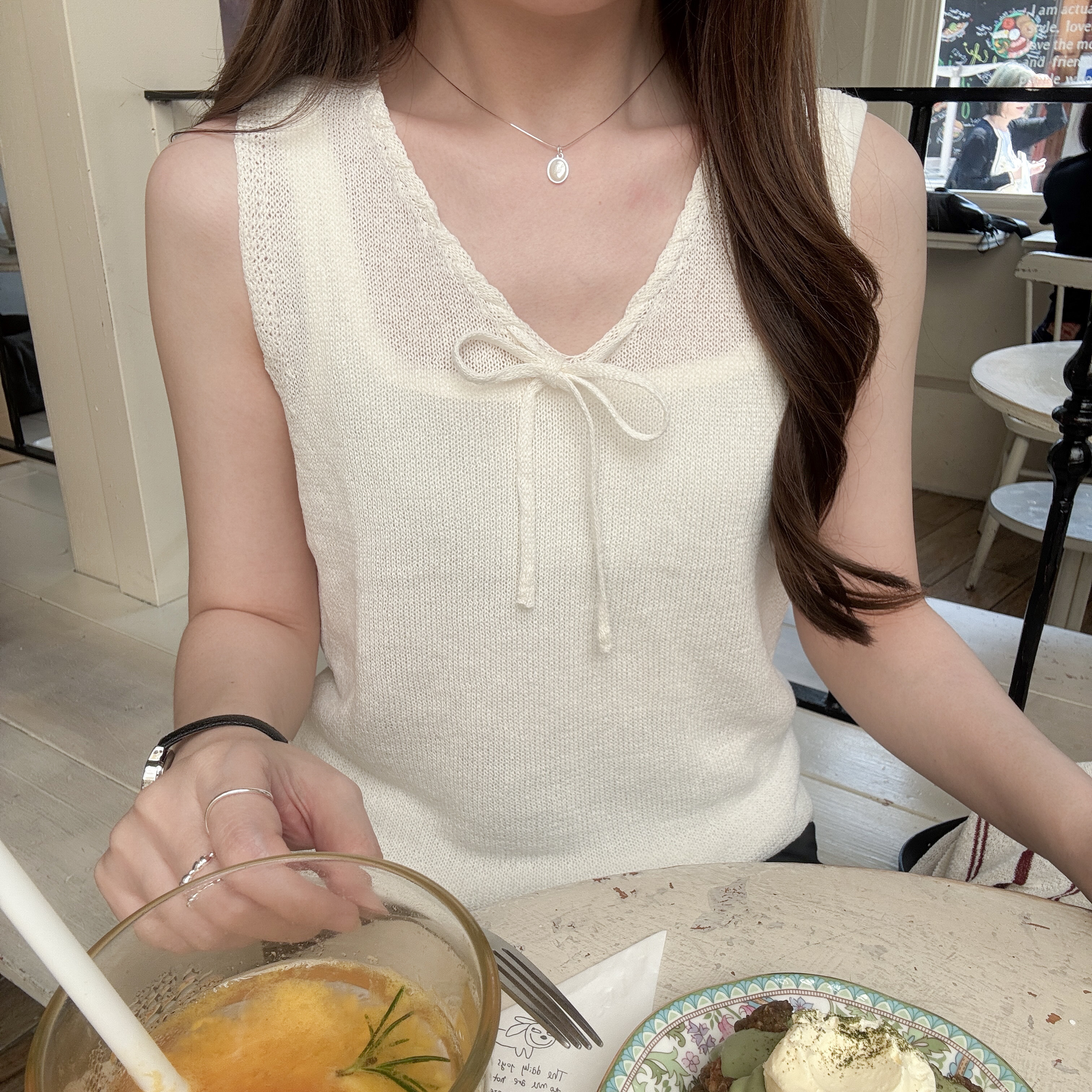 超美V領系帶背心