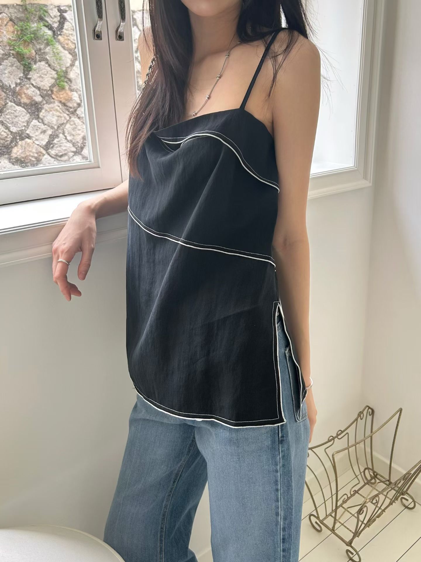 MM6229 鮮明縫線波浪分層吊帶