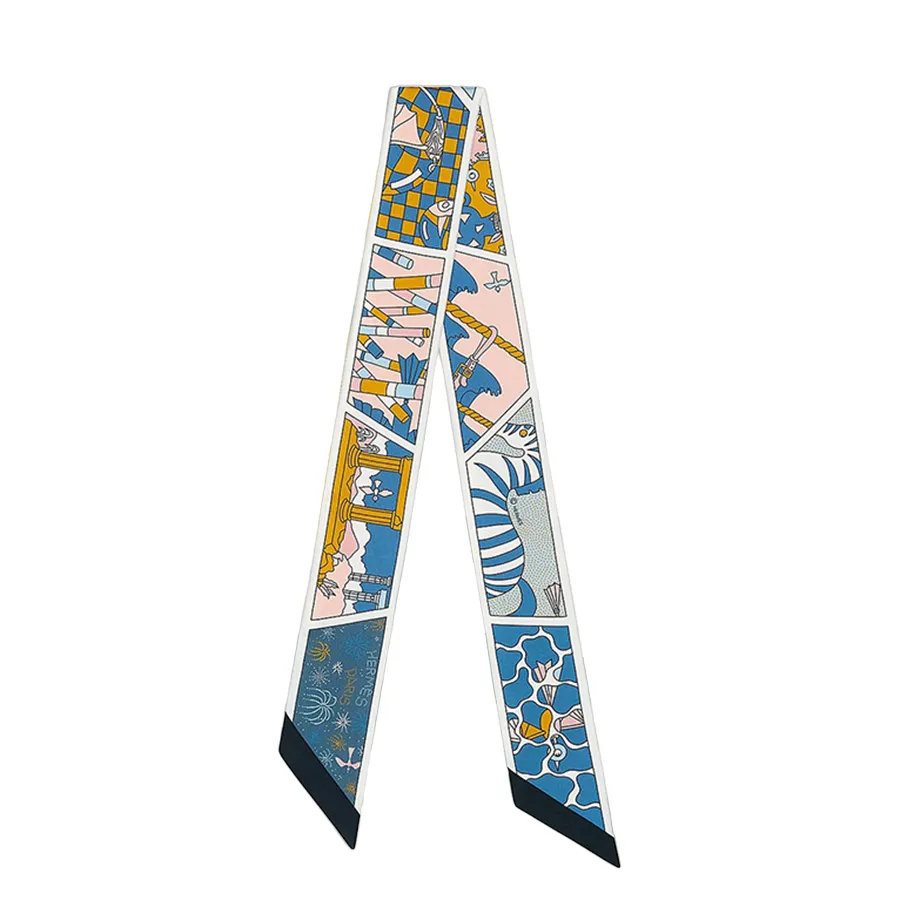 HERMES Factory Suite Twilly Bleu / Rose / Mordoré