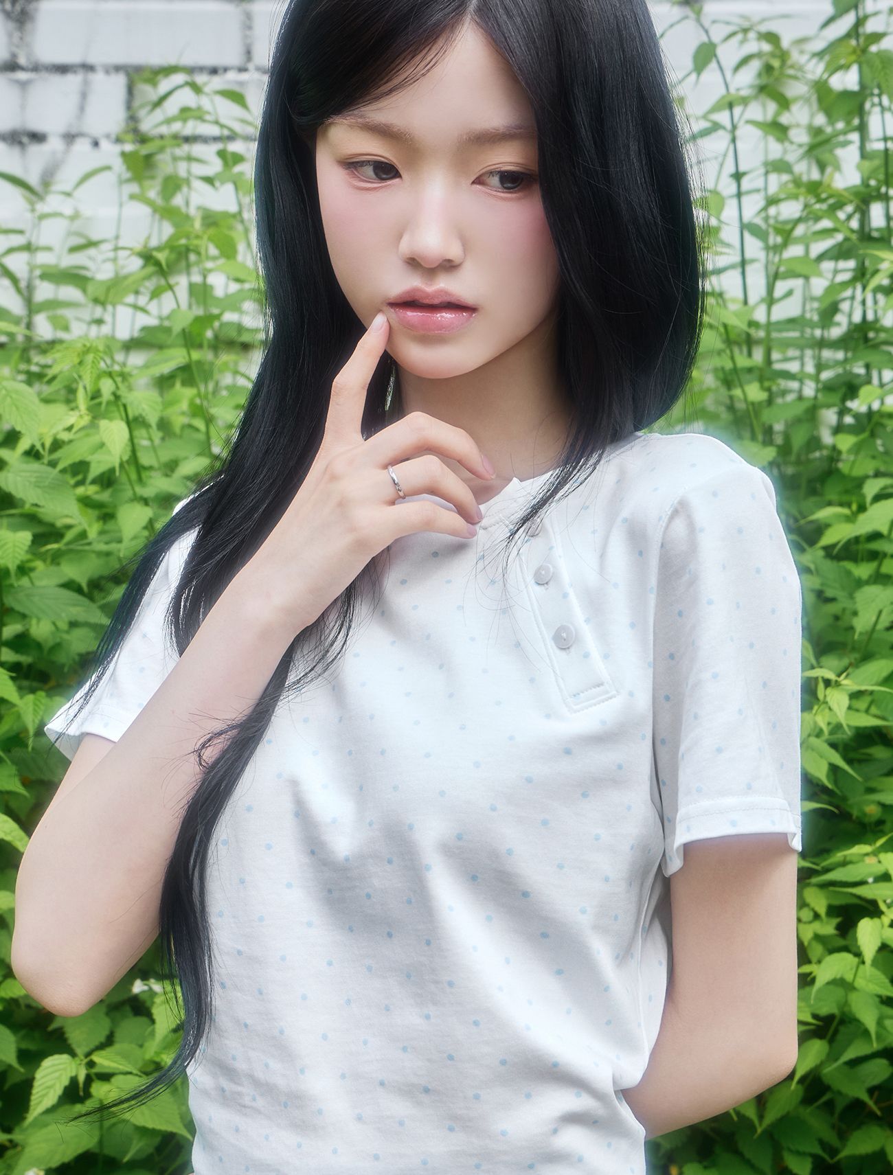 LOOXP 點點天使斜排釦短袖上衣 9840-1
