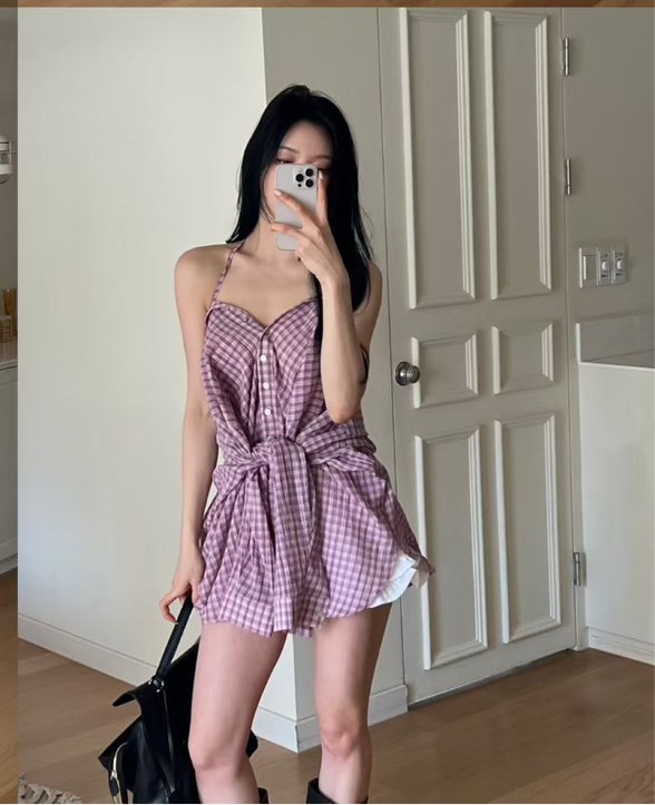 兩穿式格子襯衫
