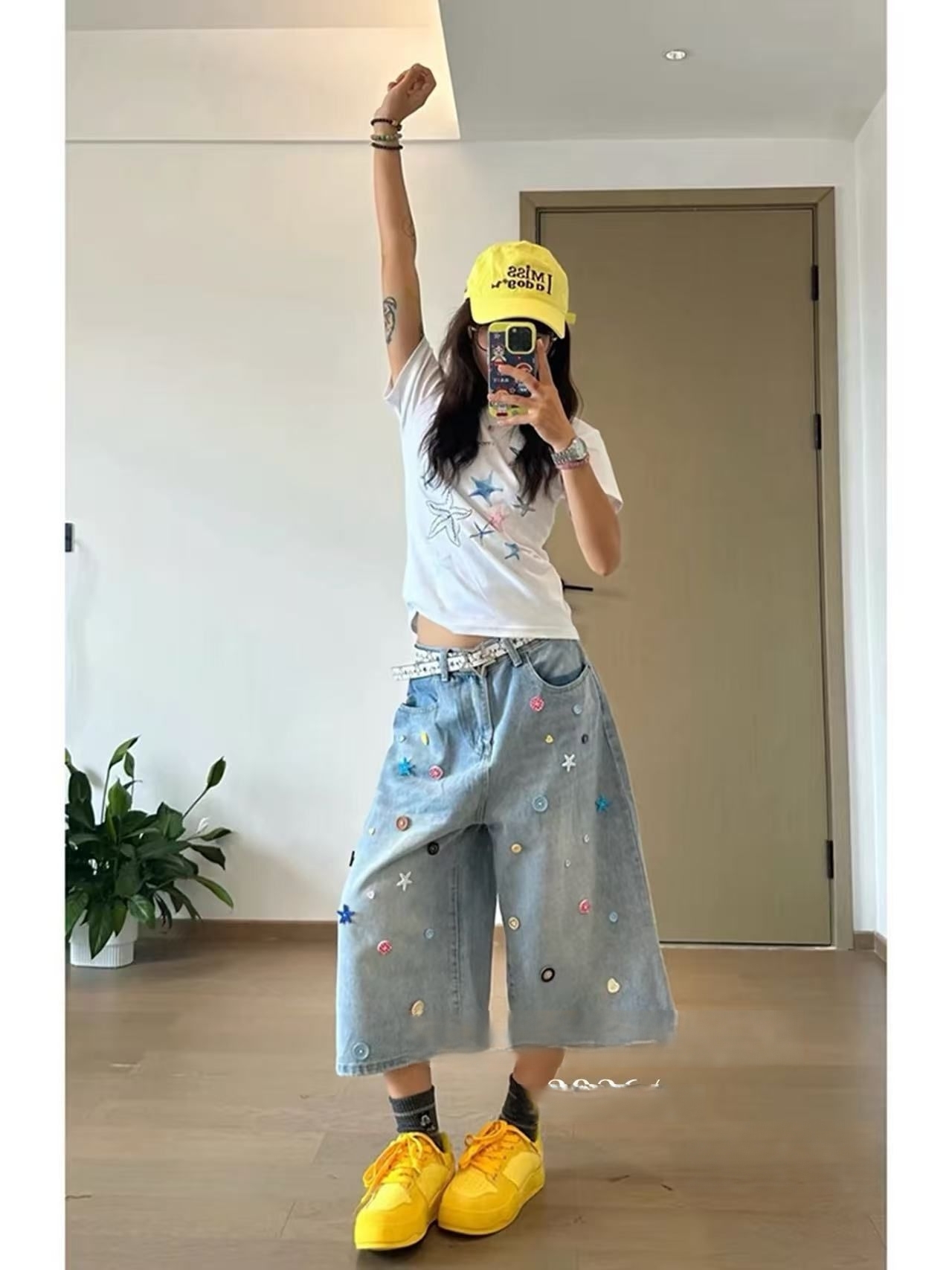 IF1179-彩色鈕釦寬褲