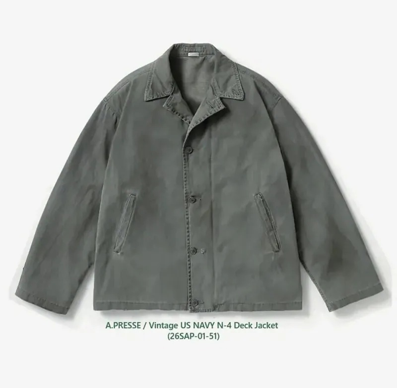 LAST PCS: A.PRESSE 2026 VINTAGE US NAVY N-4 DECK JACKET (26SAP-01-51) - SAGE PRE ORDER ITEM (預訂中)