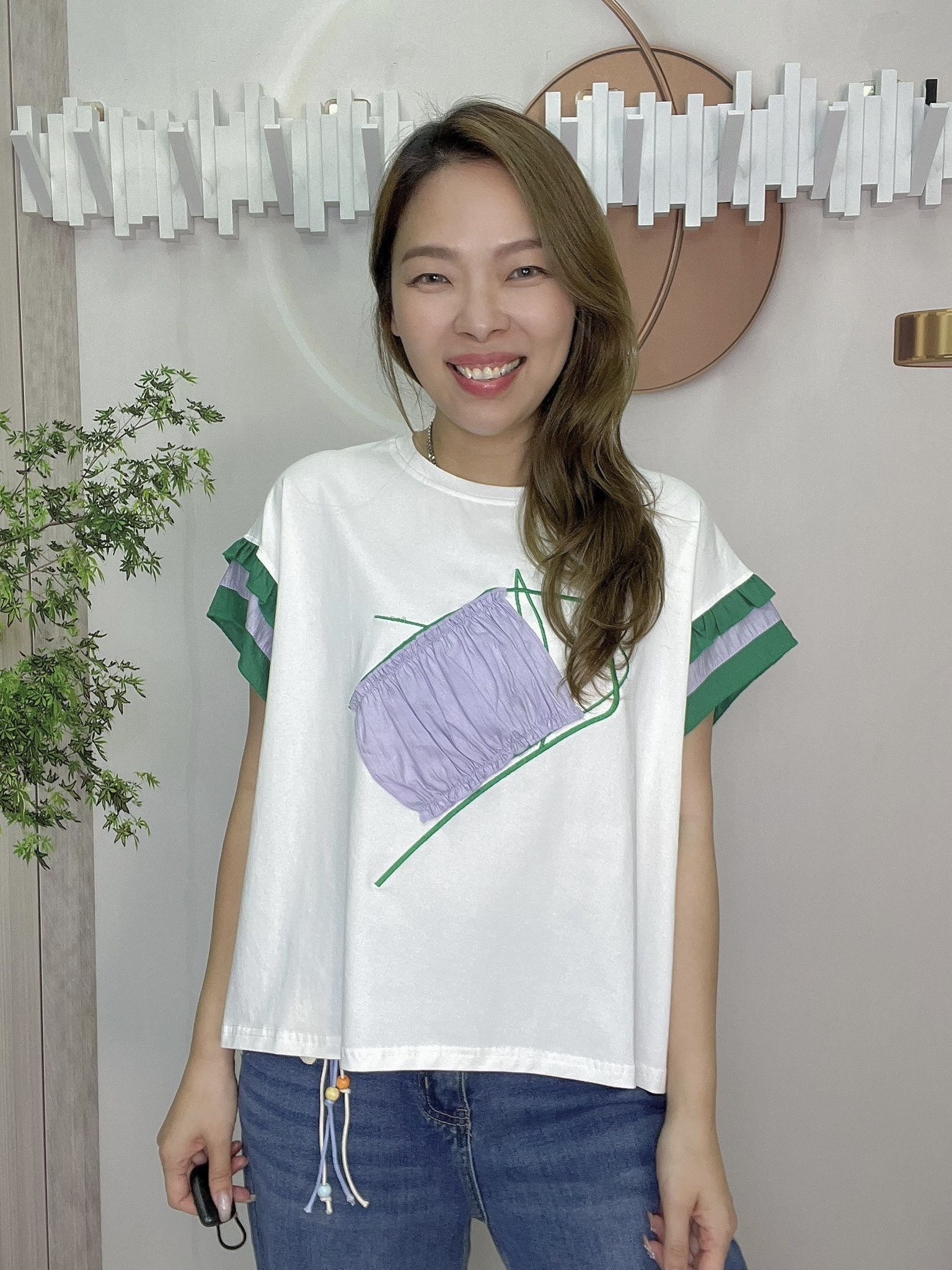 ma牌子手袖拼ruffle top ~164U