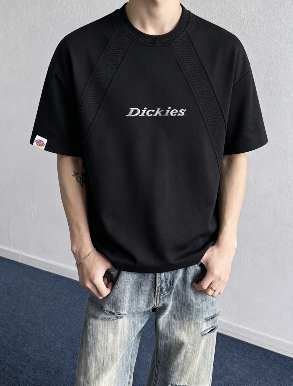 （現貨）Dickies 復古logo 拼接線條 短T DKU262NKTJ29