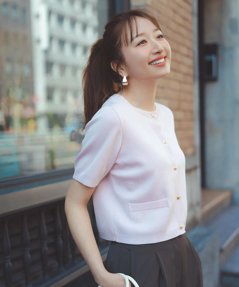 [預購] NATURAL BEAUTY BASIC 絲混半袖針織開襟衫<預約7月上出貨>