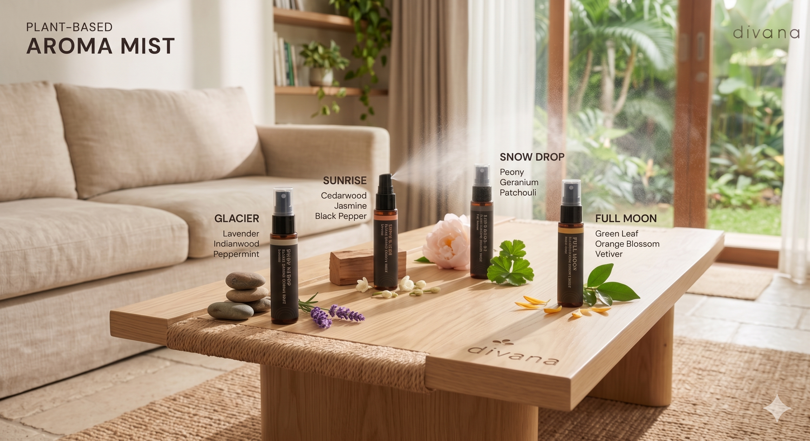 Thailand DIVANA Plant-Based Aroma Mist 4 Scents Home Fabric Aroma Spray