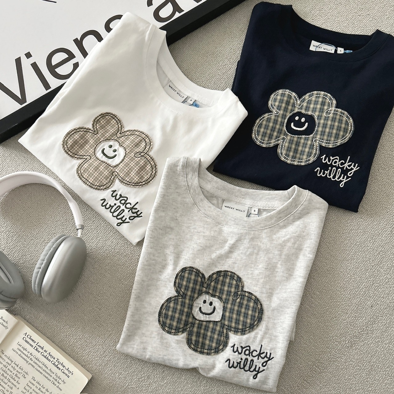 （現貨）韓牌 Wacky willy 刺繡格紋 小花款 短版 短T WA2602ST78