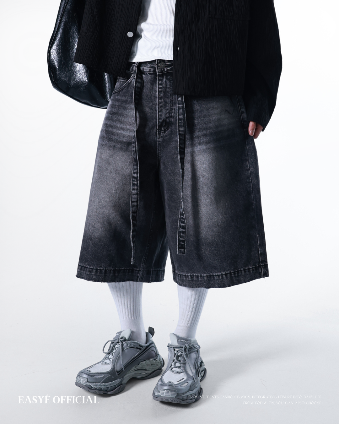 YD腰帶水洗牛仔短褲