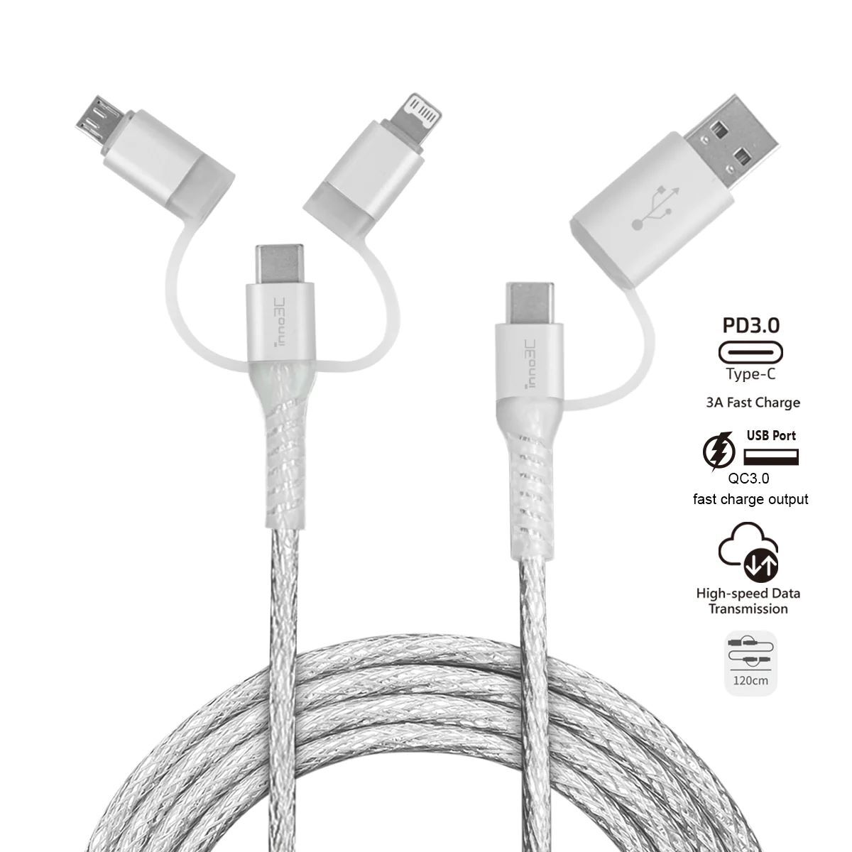 i-5CS-12 Transparent 5 in 1 Lightning/Type-C/Micro to USB/Type-C Cable 120cm
