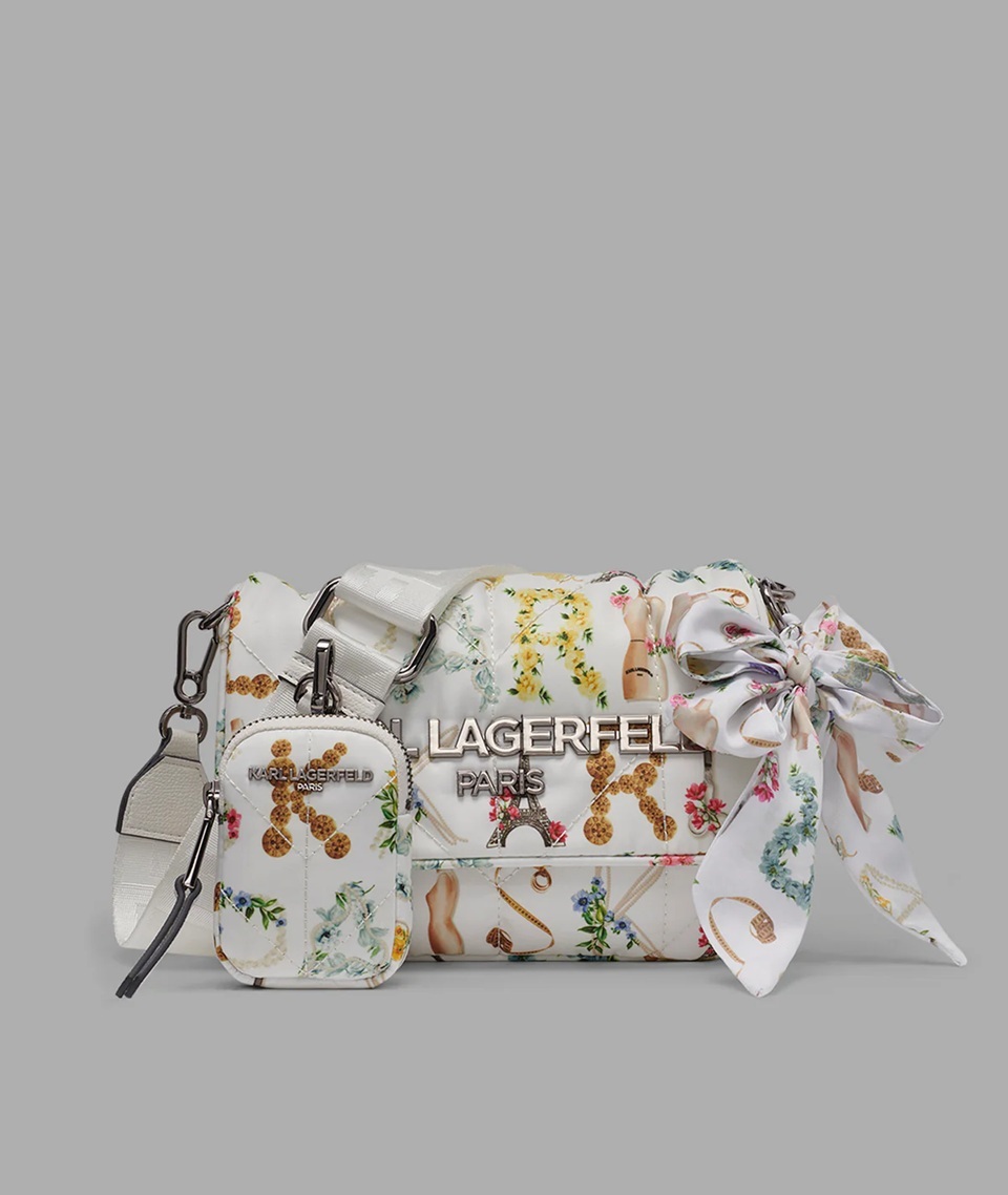 [S] KARL LAGERFELD WINTER WHITE MULTI L6AEE4CC-W2M VOYAGE LOGO CROSSBODY WITH BOW, 198913618587 (SKL1662)