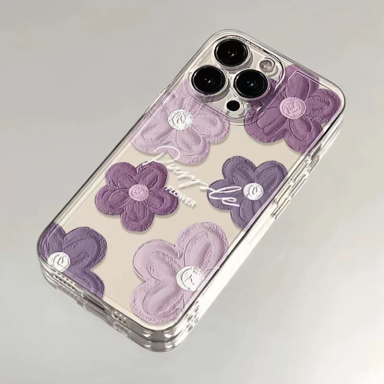 Retro purple camellia suitable for transparent iPhone 13 case shockproof soft cover