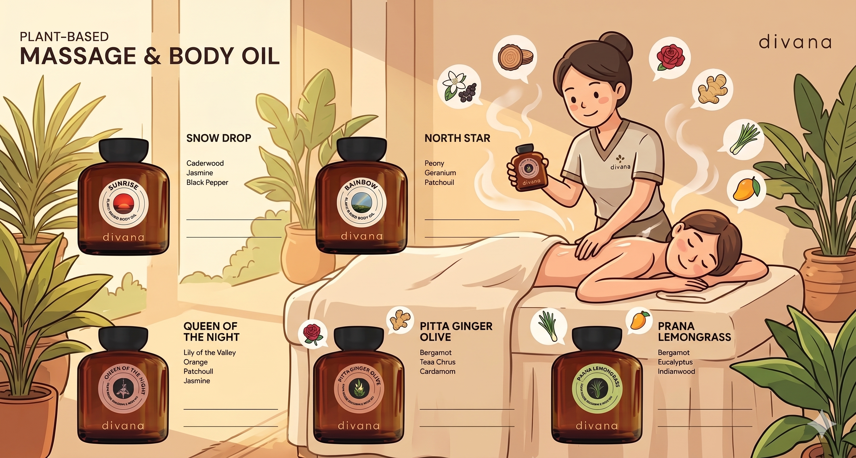 Thailand DIVANA Massage & Body Oil 100ml 10 Scents Spa Body Care