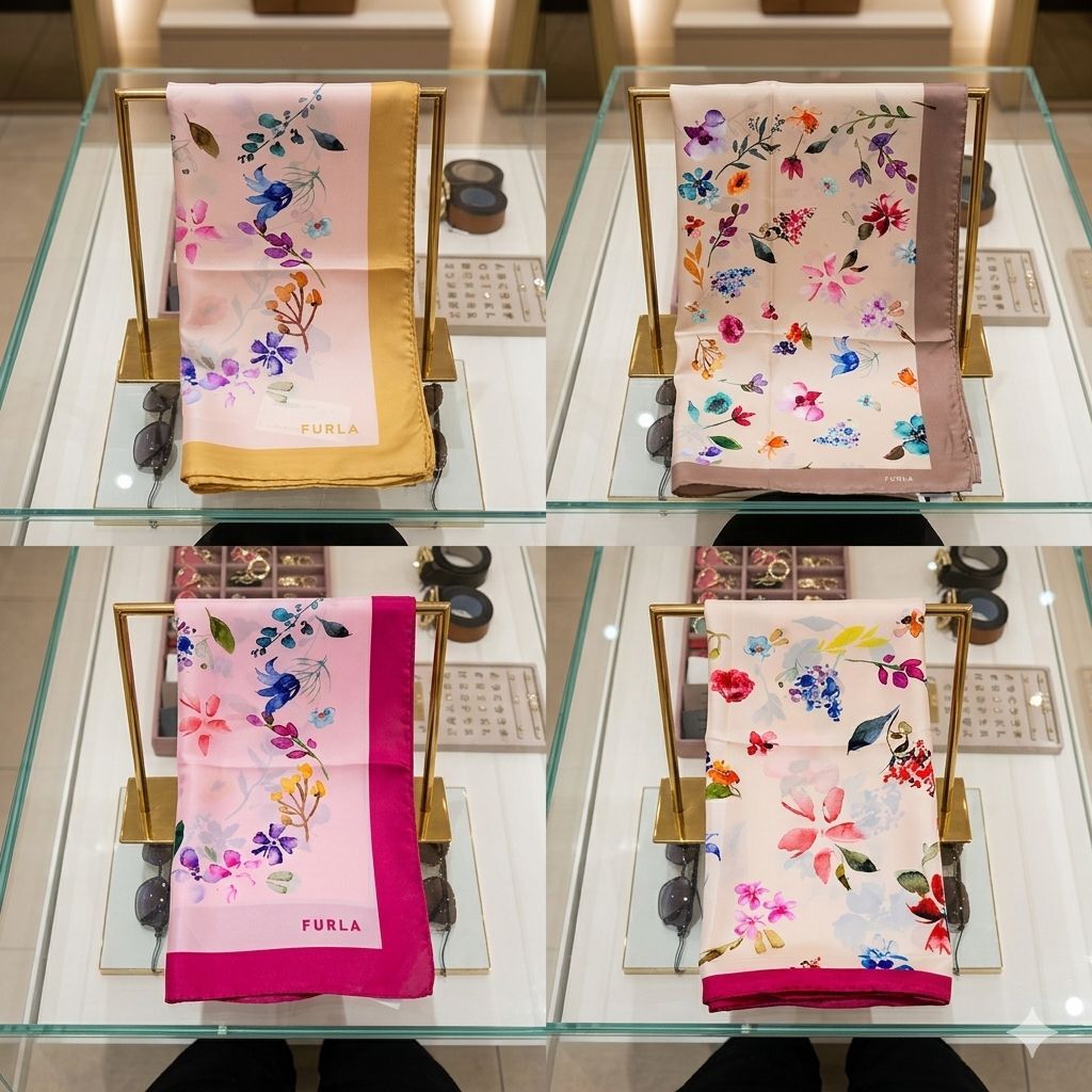【預購】Furla H051702 花朵絲巾（請以標記ABCD的圖為準）