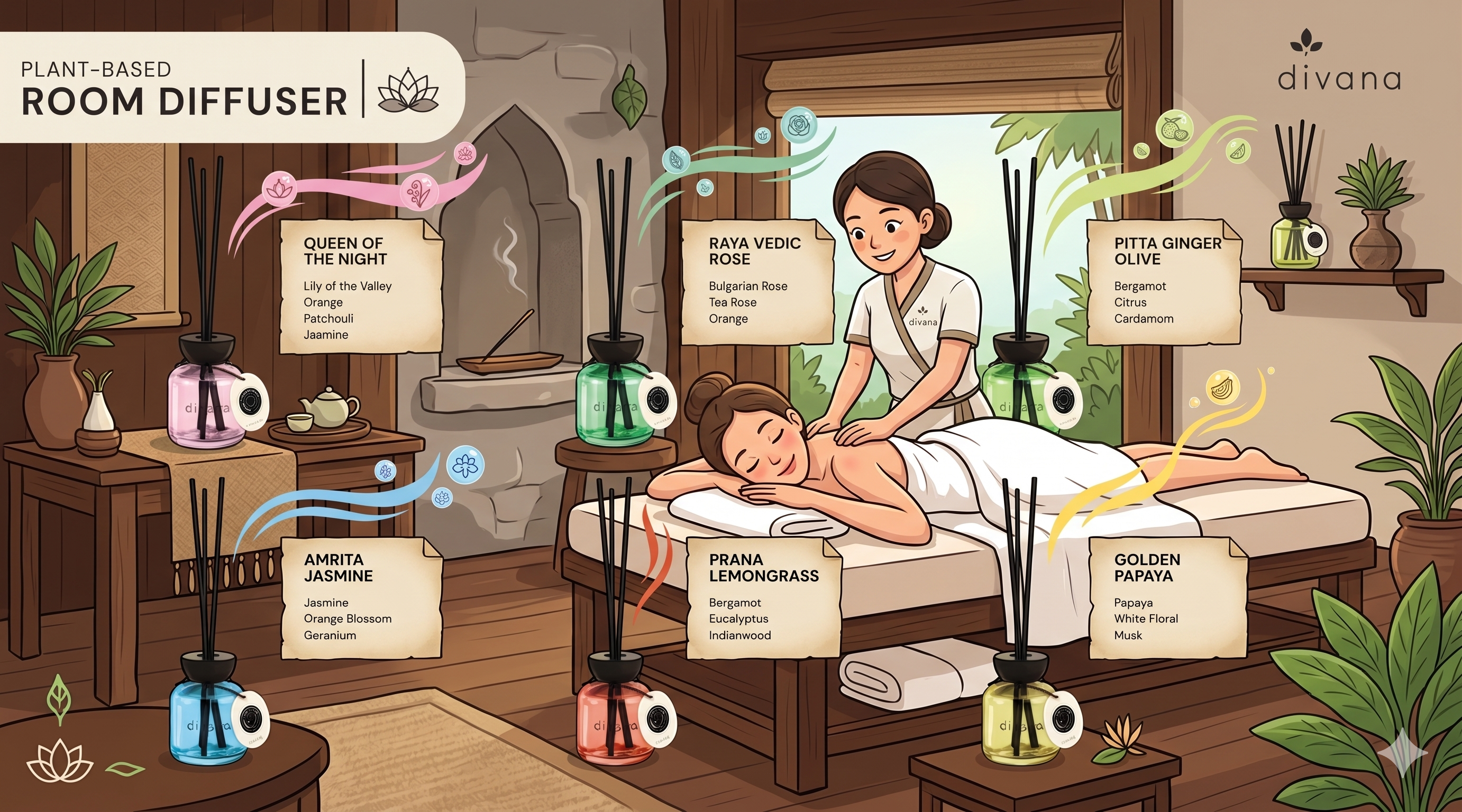 Thailand DIVANA Room Diffuser 100ml 6 Scents Luxury Home Spa Fragrance
