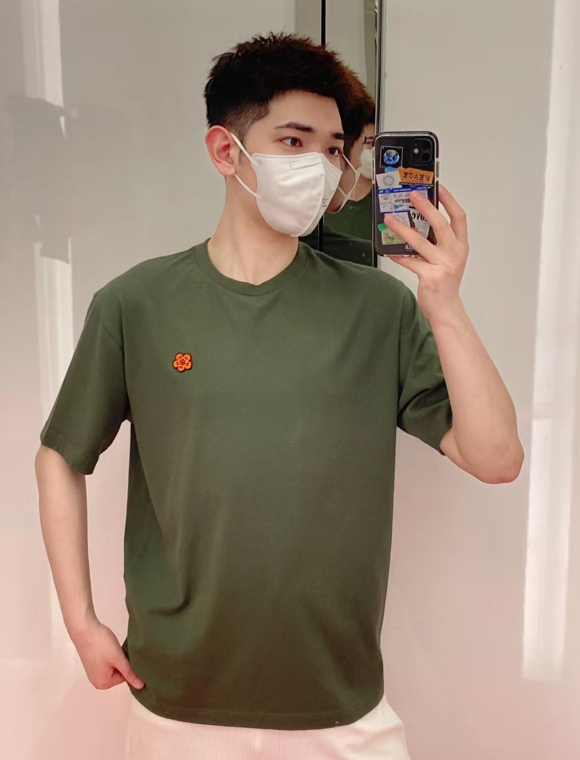 【預購】Kenzo H051829 男裝小花朵短袖上衣（墨綠色）