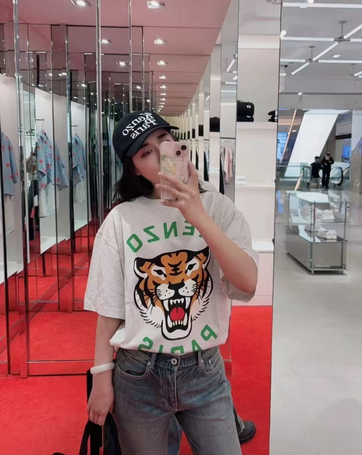 【預購】Kenzo H051830 男女通用老虎短袖上衣（灰色）