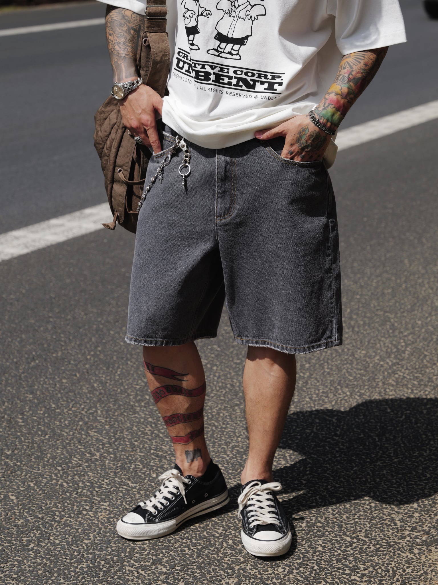 #預購 UNBENT 26SS 14oz 水洗復古 寬鬆休閒 丹寧灰色 牛仔短褲 五分褲