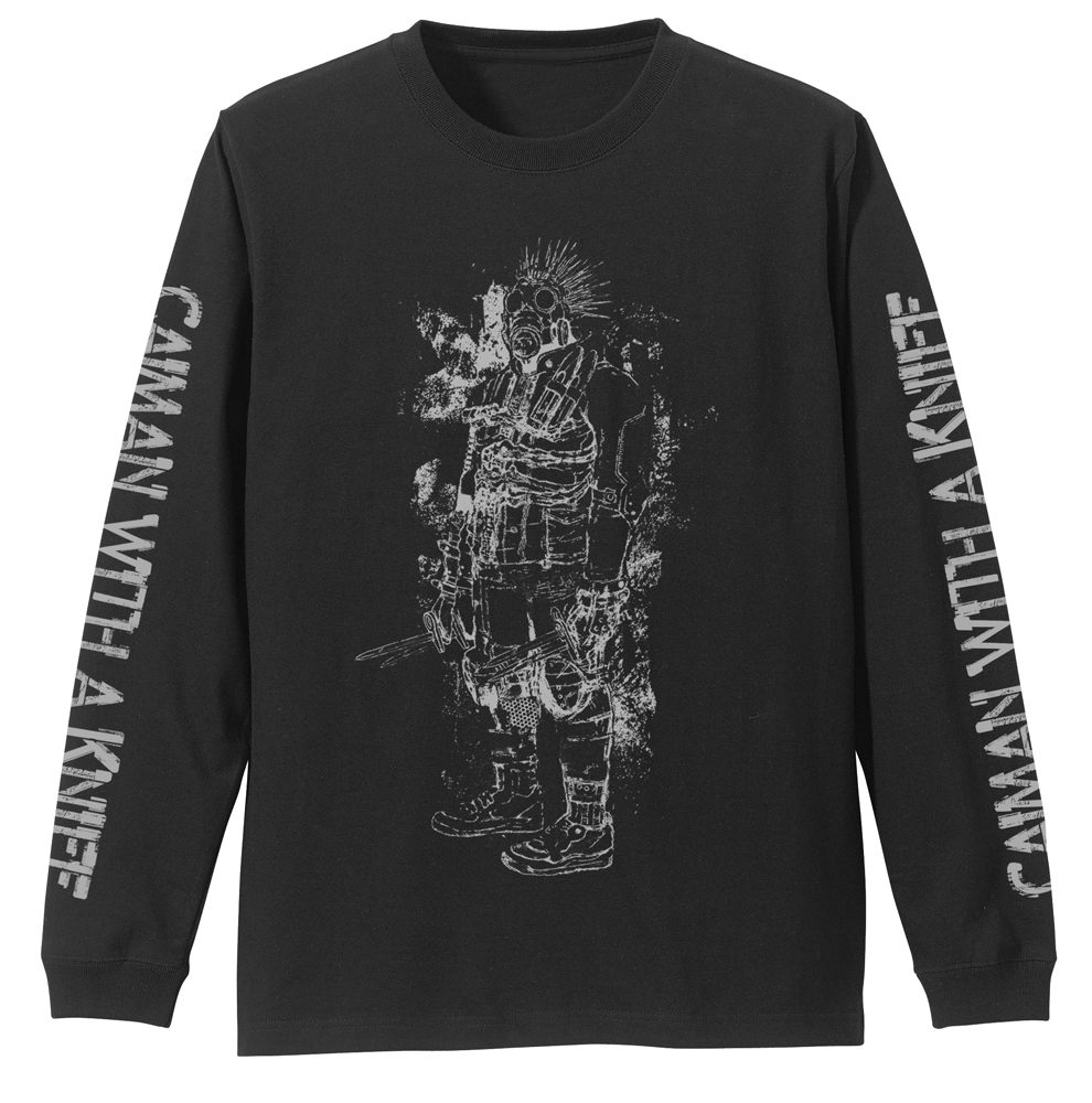 ﾅｲﾌを持ったｶｲﾏﾝ 袖ﾘﾌﾞﾛﾝｸﾞｽﾘｰﾌﾞTｼｬﾂ/BLACK COSPA 060126