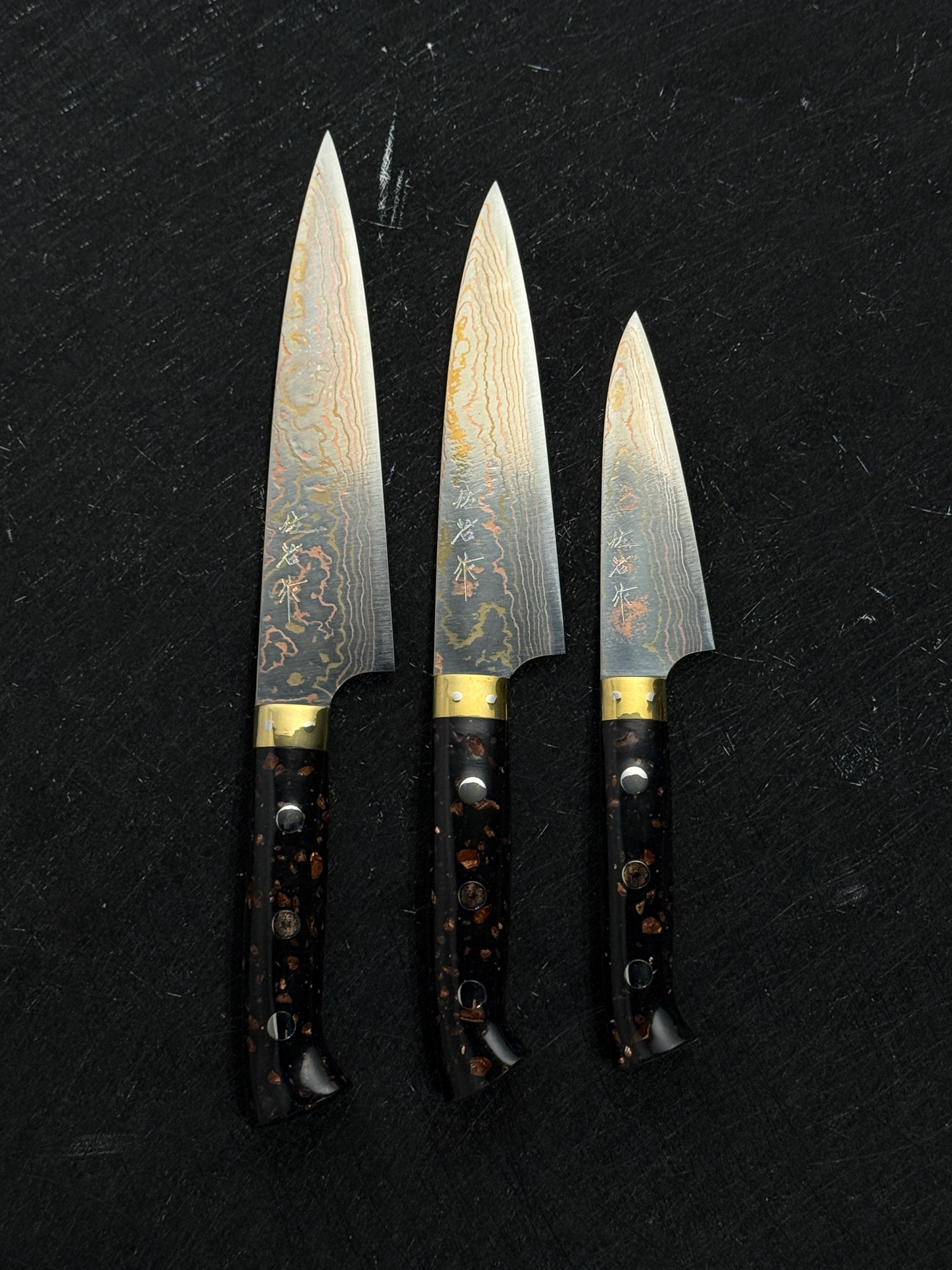 Takeshi Saji Blue2 Rainbow Damascus Petty Western Corian Handle