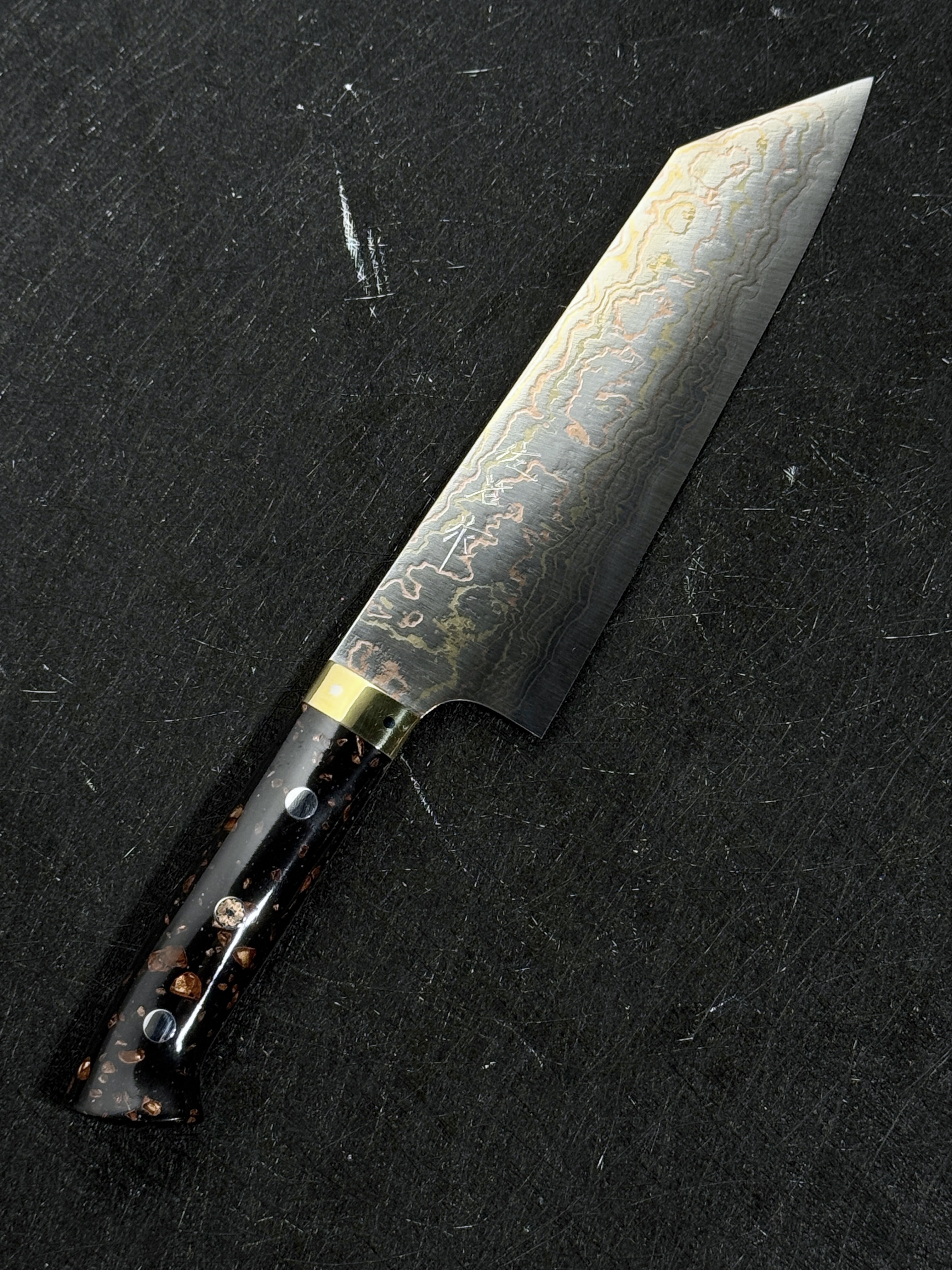Takeshi Saji Blue2 Rainbow Damascus Bunka Western Corian Handle