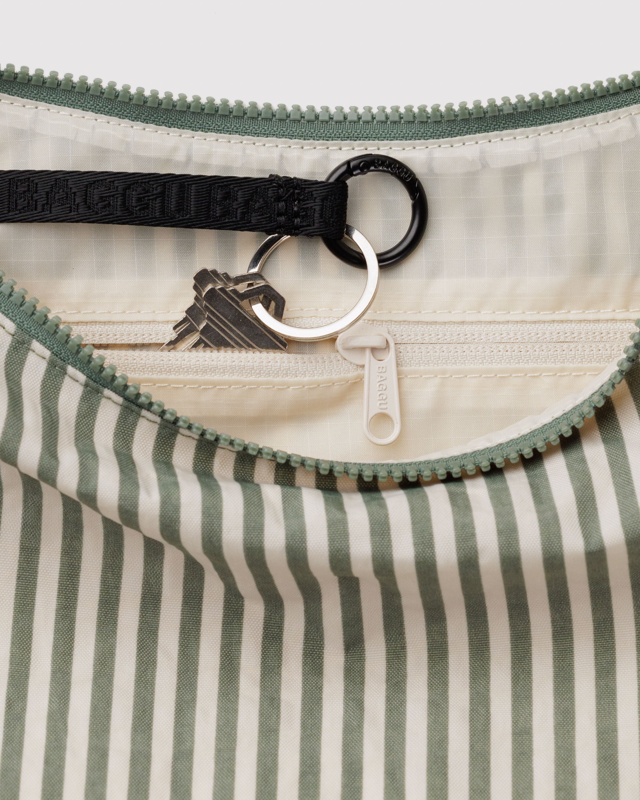 Medium Nylon Crescent Bag - Sage Stripe | BAGGU