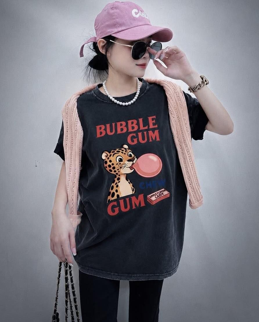 【超可愛的小豹吹泡泡造型棉tee】（現貨）