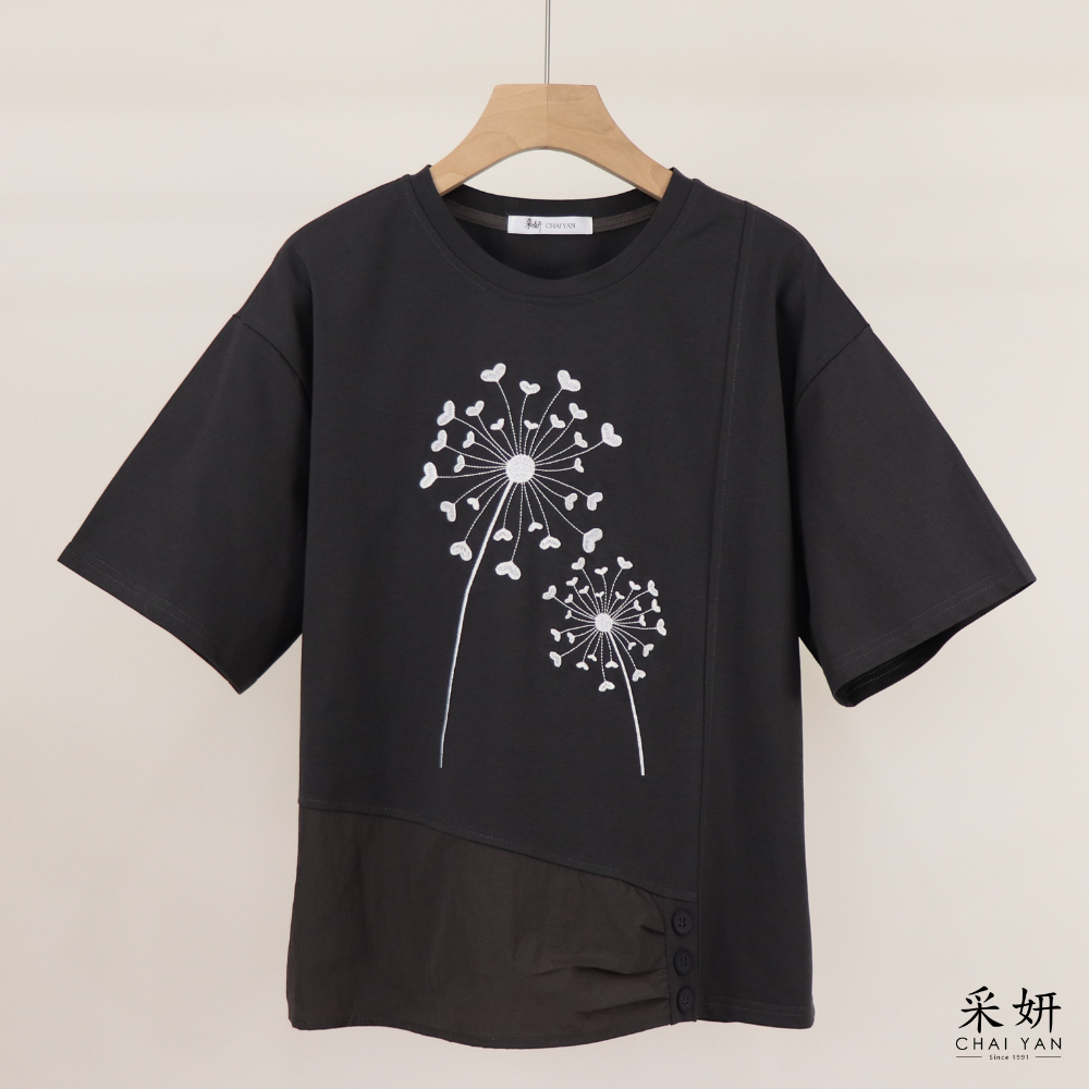 拼接刺繡愛心短袖上衣