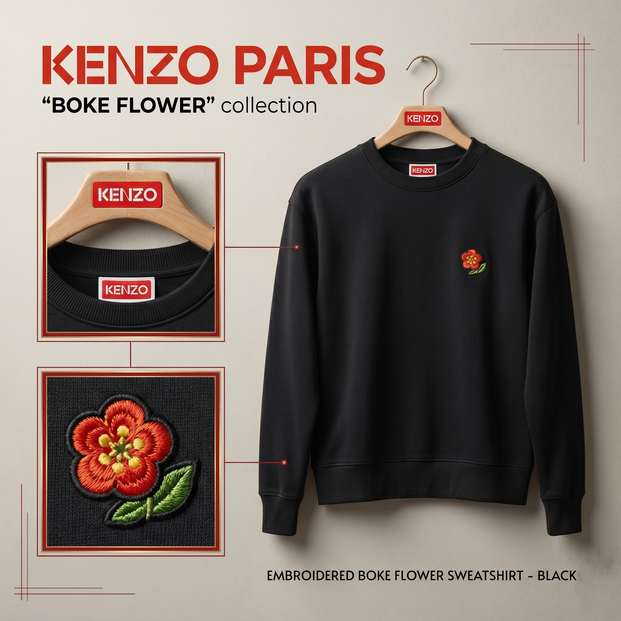 【預購】Kenzo H051843 男裝小花朵衛衣（黑色）
