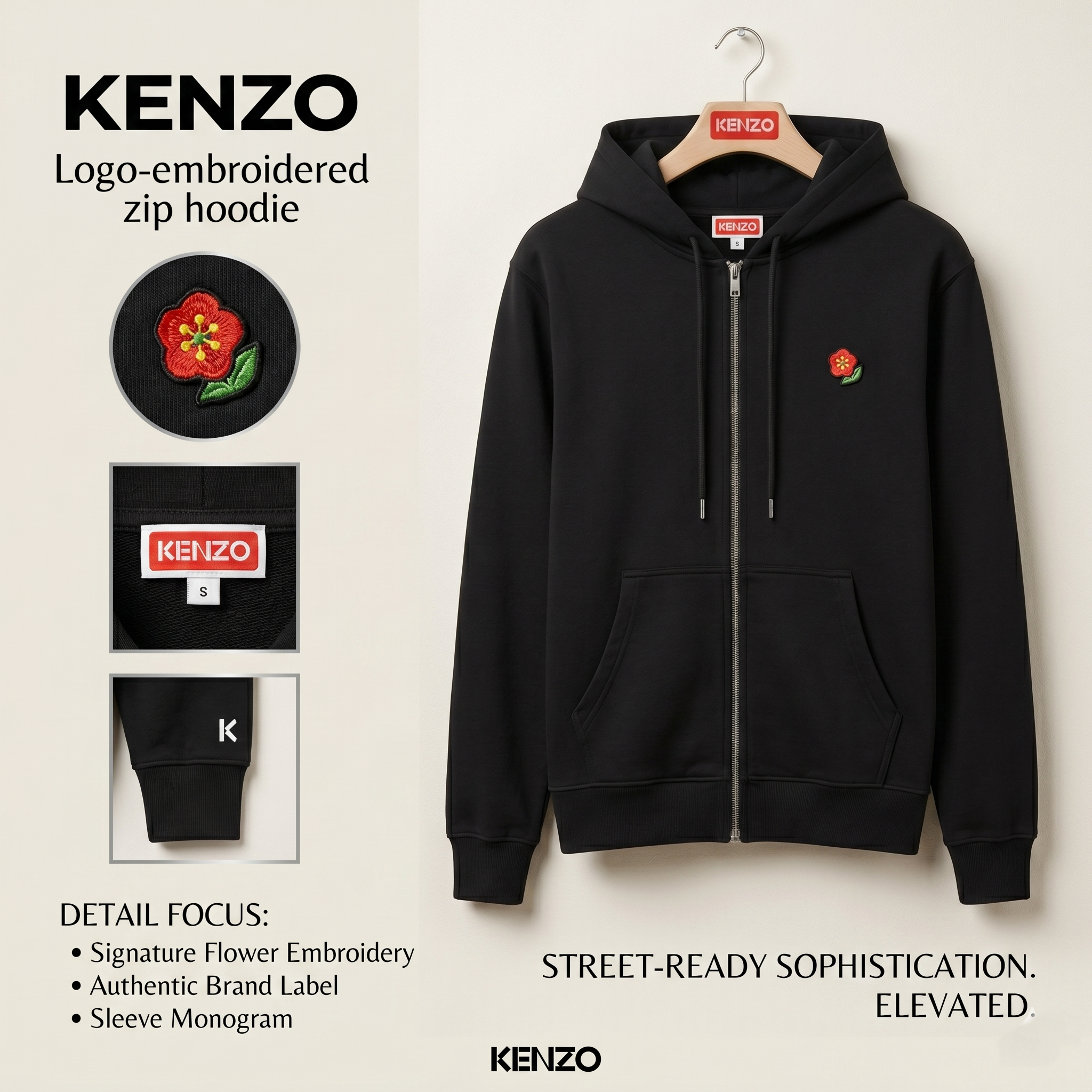 【預購】Kenzo H051844 男裝小花朵外套（黑色）