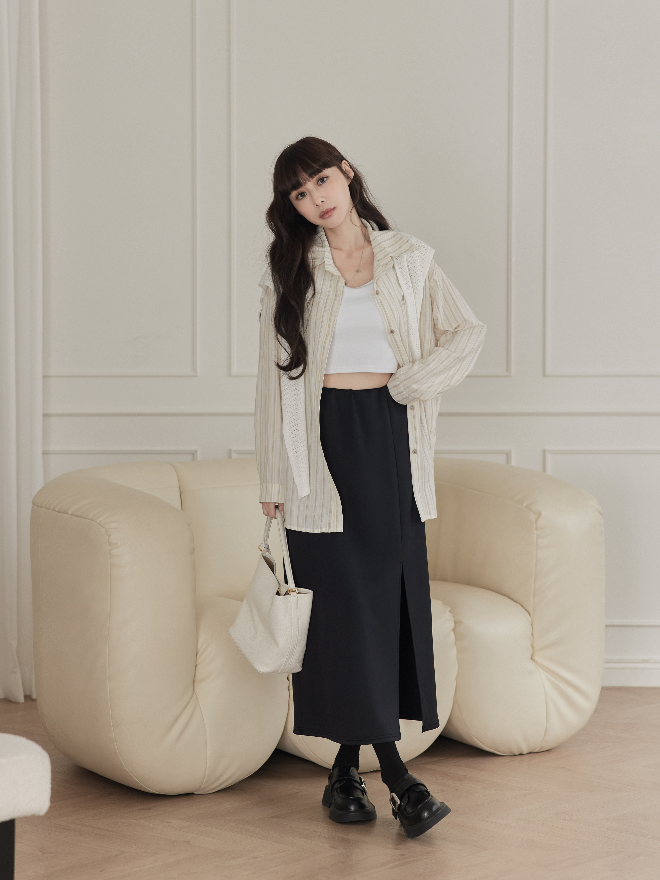 Fine Striped Embroidered Shirt with Matching Shawl