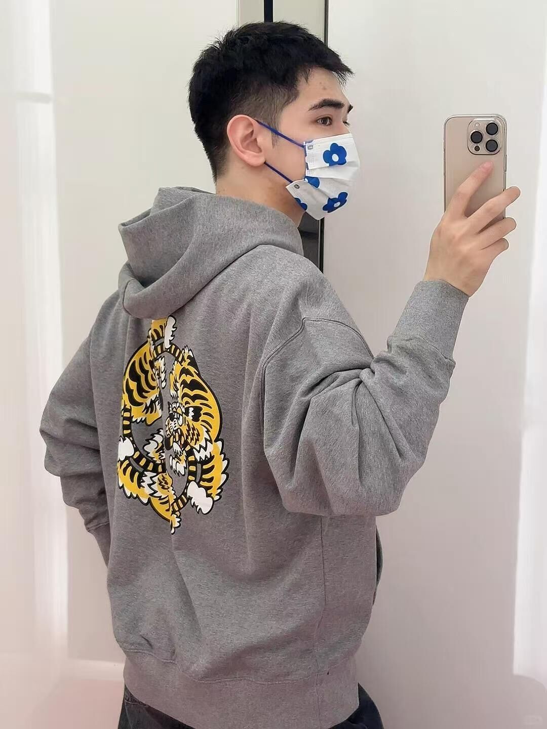 【預購】Kenzo H051833 男裝老虎圖案有帽衛衣（灰色）