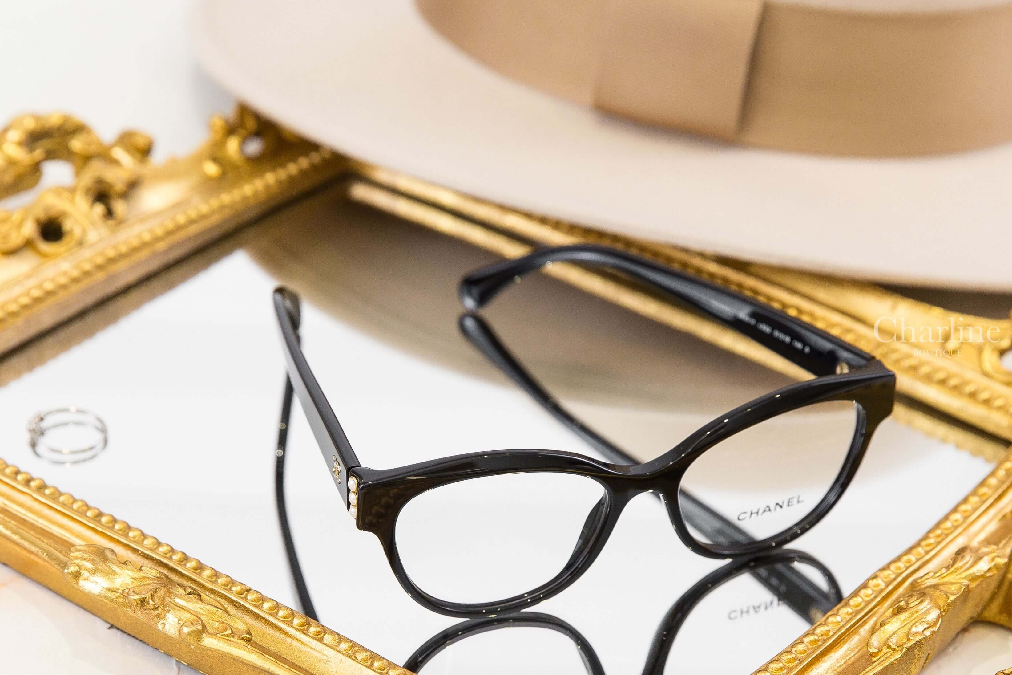 Chanel Butterfly Eyeglasses 黑色蝴蝶形側邊金CC/珍珠平光眼鏡-Charline Boutique 精品代購